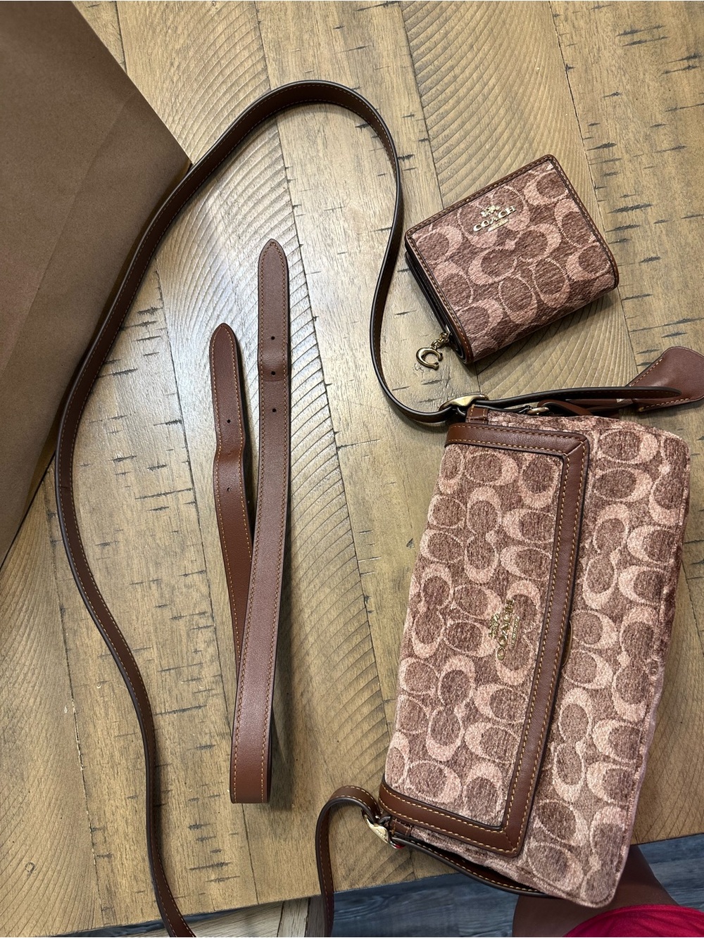 Coach etta Brown Signature Crossbody with Matching Coin Wallet